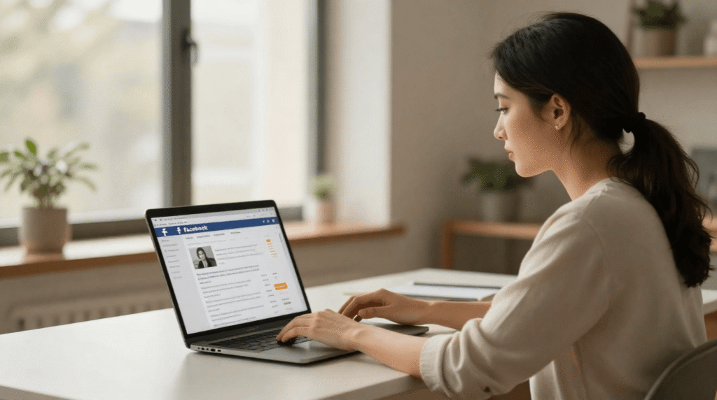 A solopreneur practicing healthy facebook posting tips
